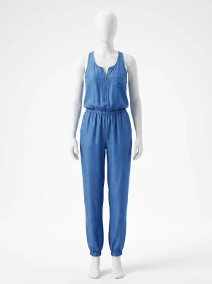 Combinaison bleu ample dos ouvert femme - Vue 1 - combinaison bleu
