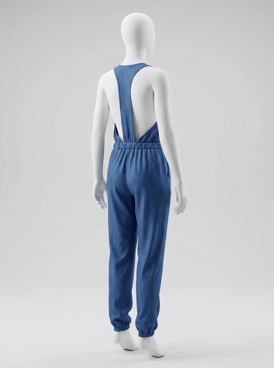 Combinaison bleu ample dos ouvert femme - Vue 2 - combinaison bleu