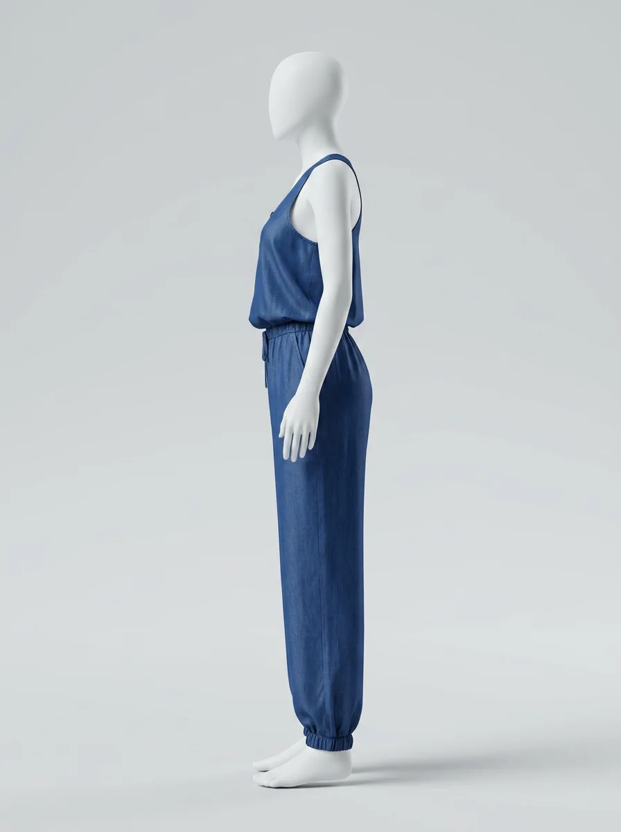Combinaison bleu ample dos ouvert femme - Vue 3 - combinaison bleu