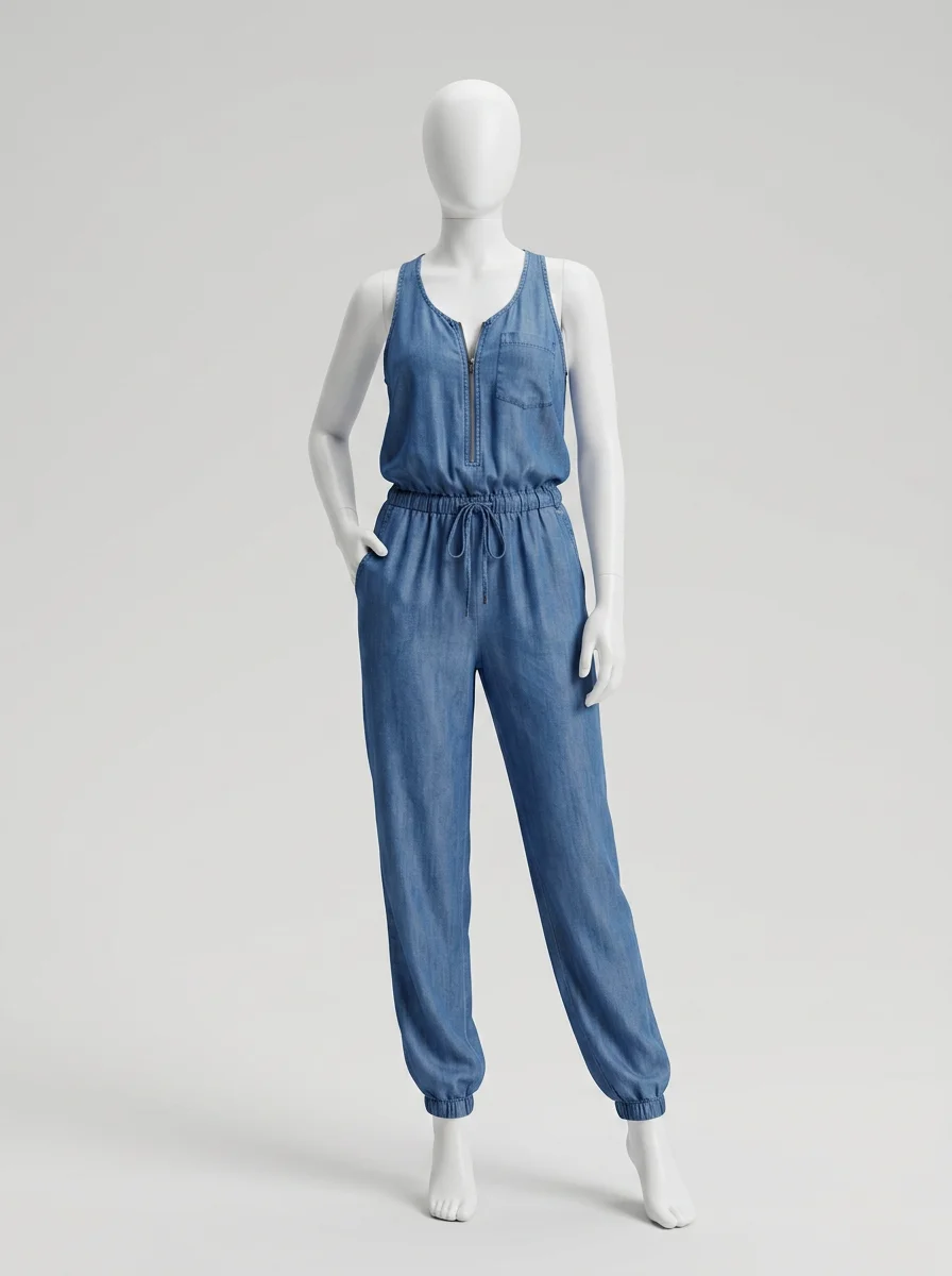 Combinaison bleu ample dos ouvert femme - Vue 5 - combinaison bleu