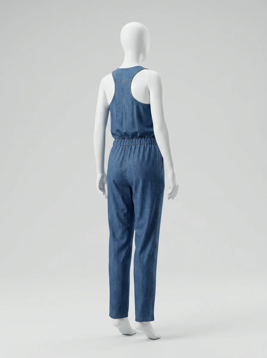 Combinaison bleu ample dos ouvert femme - Vue 6 - combinaison bleu