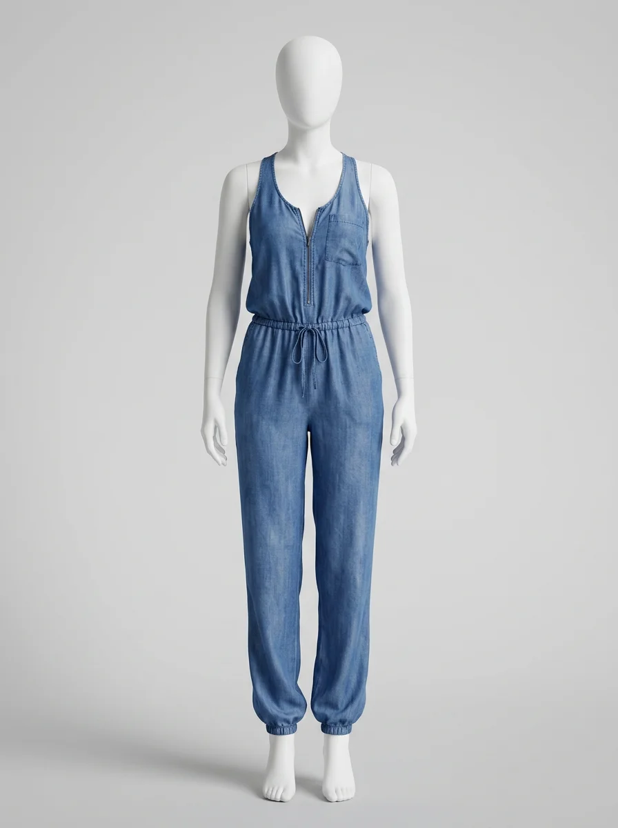 Combinaison bleu ample dos ouvert femme - Vue 7 - combinaison bleu