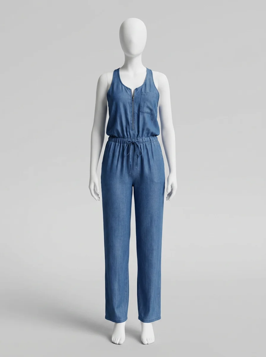 Combinaison bleu ample dos ouvert femme - Vue 8 - combinaison bleu