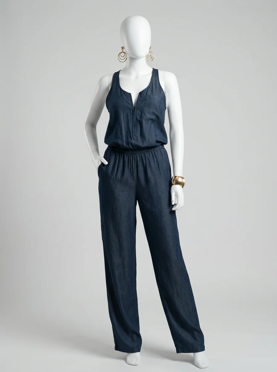 Combinaison bleu ample dos ouvert femme - Vue 9 - combinaison bleu