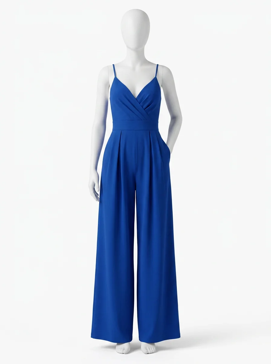 Combinaison bleu bustier drapé pantalon large femme - Vue 1 - combinaison bleu