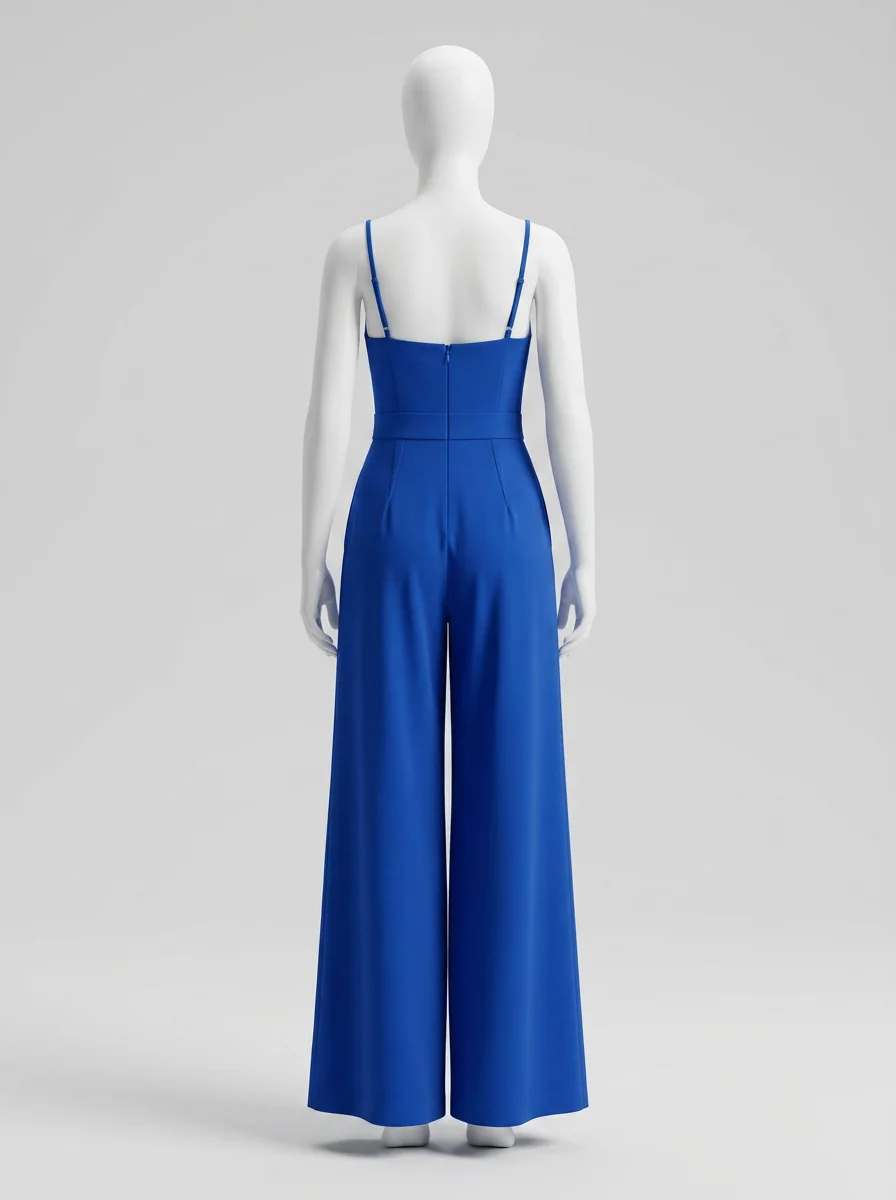Combinaison bleu bustier drapé pantalon large femme - Vue 2 - combinaison bleu