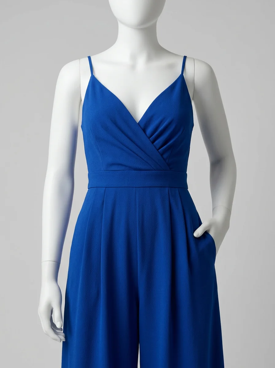 Combinaison bleu bustier drapé pantalon large femme - Vue 5 - combinaison bleu