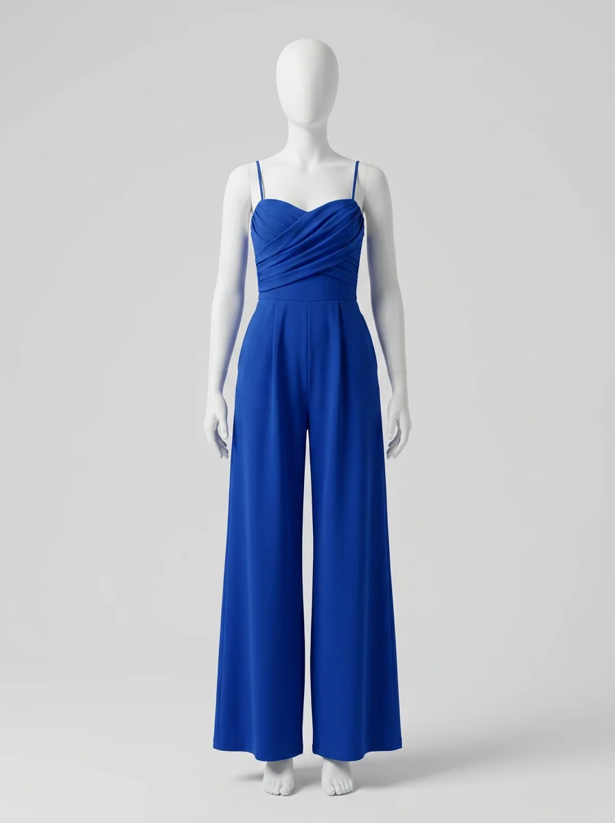 Combinaison bleu bustier drapé pantalon large femme - Vue 6 - combinaison bleu