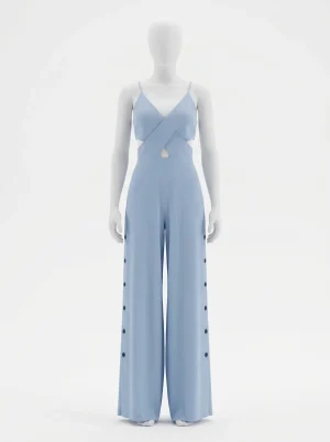 combinaison bleu cérémonie boutons décoratifs élégante femme - Vue 1 - combinaison bleu