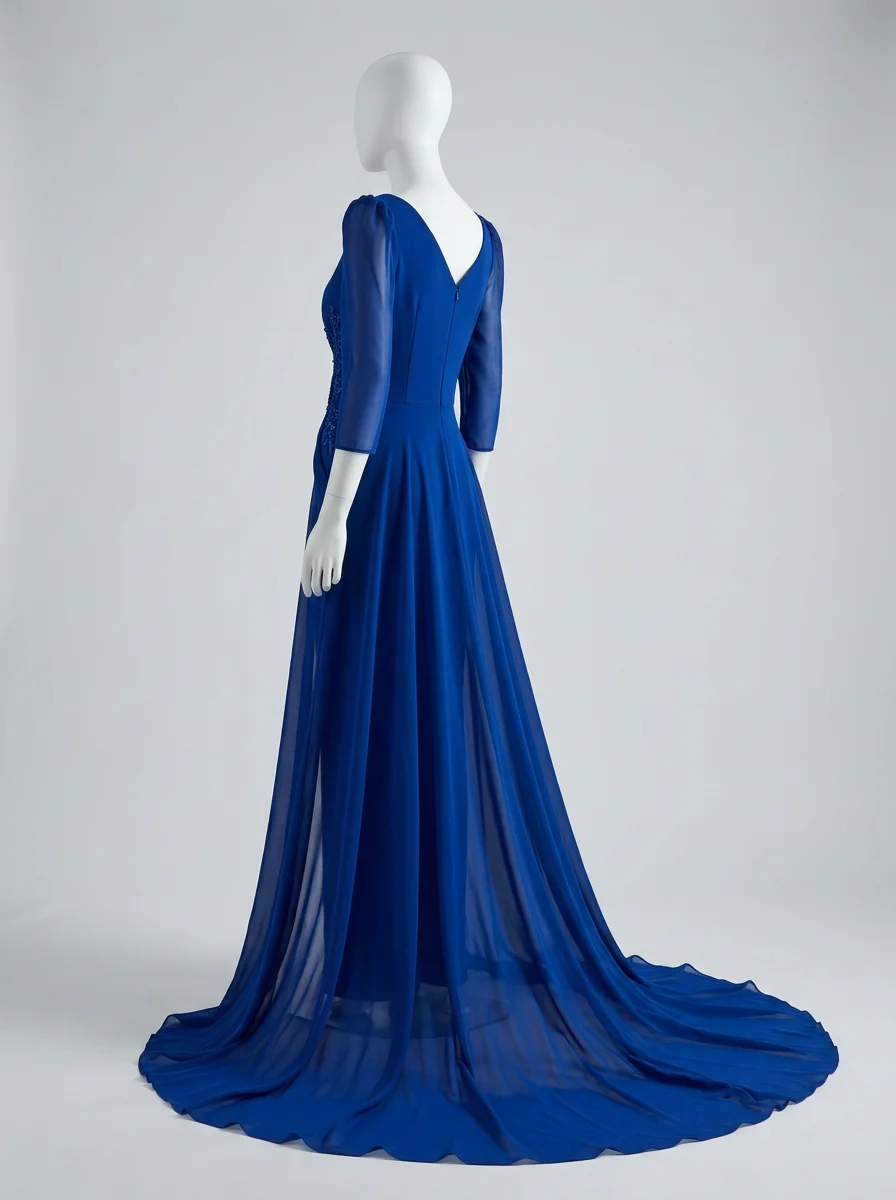 Combinaison bleu cérémonie drapée aérienne femme - Vue 3 - combinaison bleu