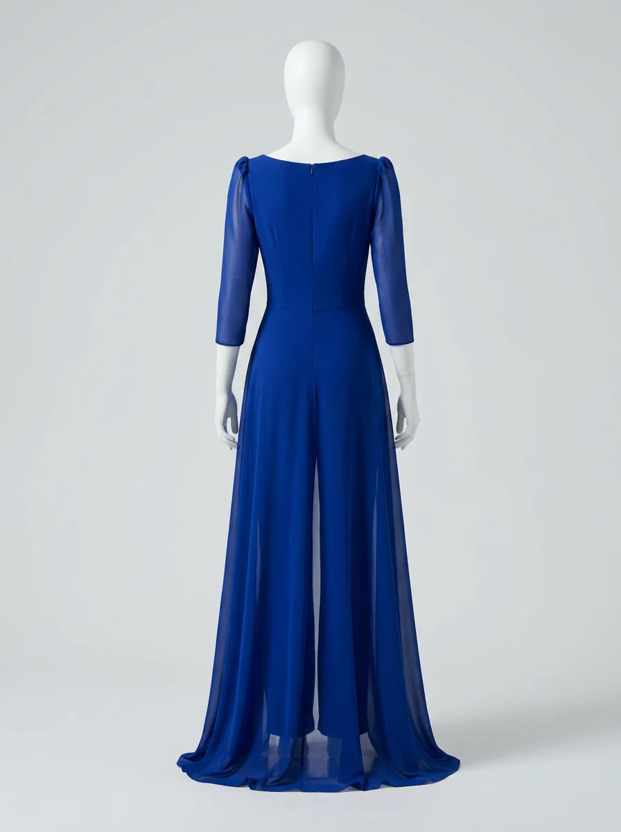 Combinaison bleu cérémonie drapée aérienne femme - Vue 5 - combinaison bleu