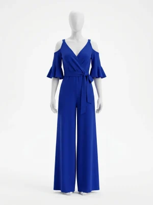 Combinaison bleu cérémonie élégante épaules dénudées femme - Vue 1 - combinaison bleu