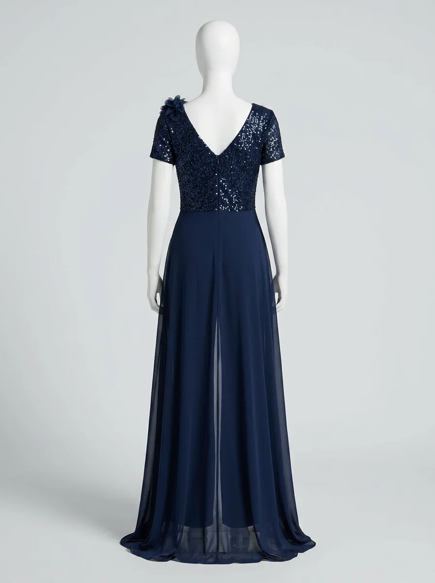Combinaison bleu cérémonie sequins voile fluide femme - Vue 2 - combinaison bleu