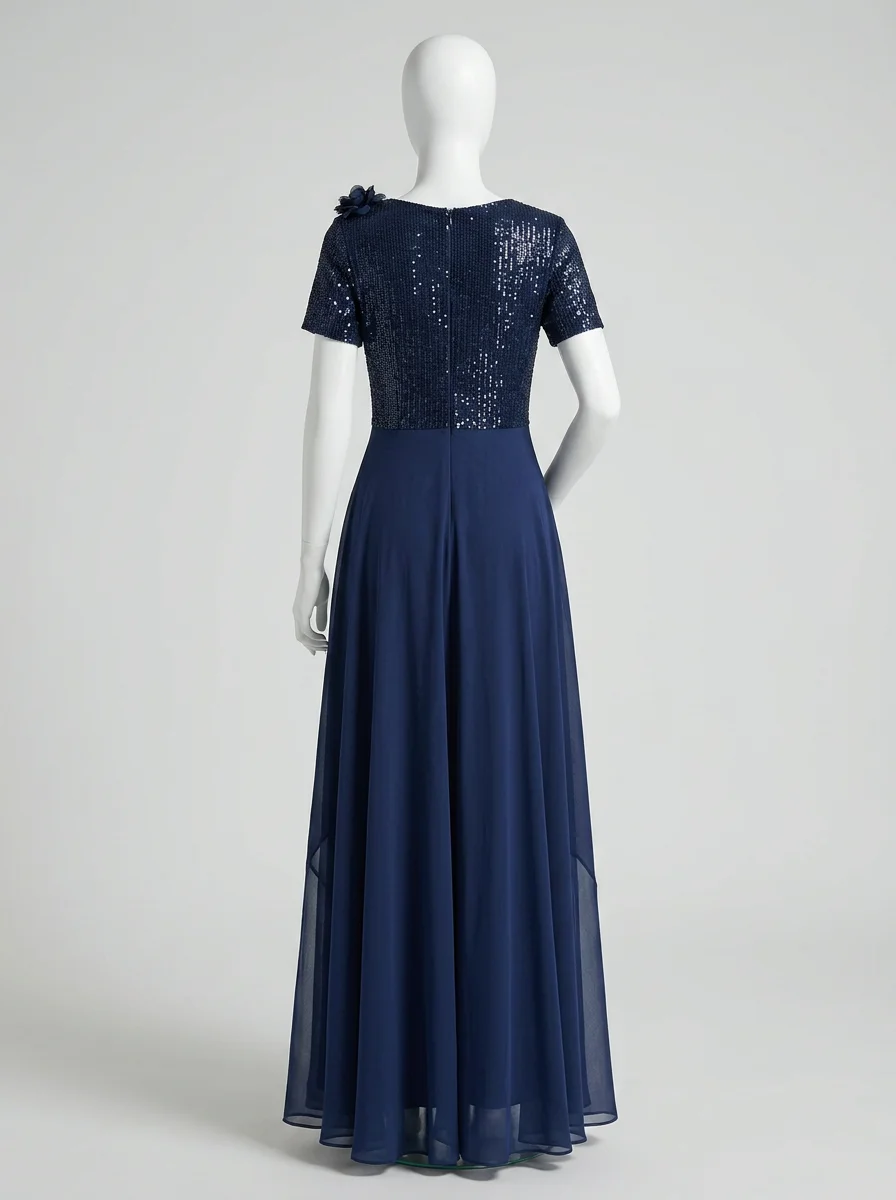 Combinaison bleu cérémonie sequins voile fluide femme - Vue 5 - combinaison bleu