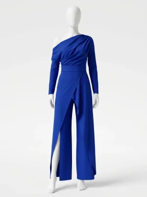combinaison bleu coton asymétrique cérémonie femme - Vue 1 - combinaison bleu