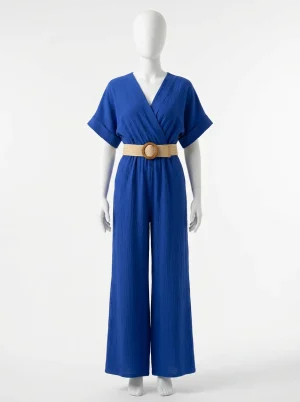 Combinaison bleu coton fluide chic femme - Vue 1 - combinaison bleu