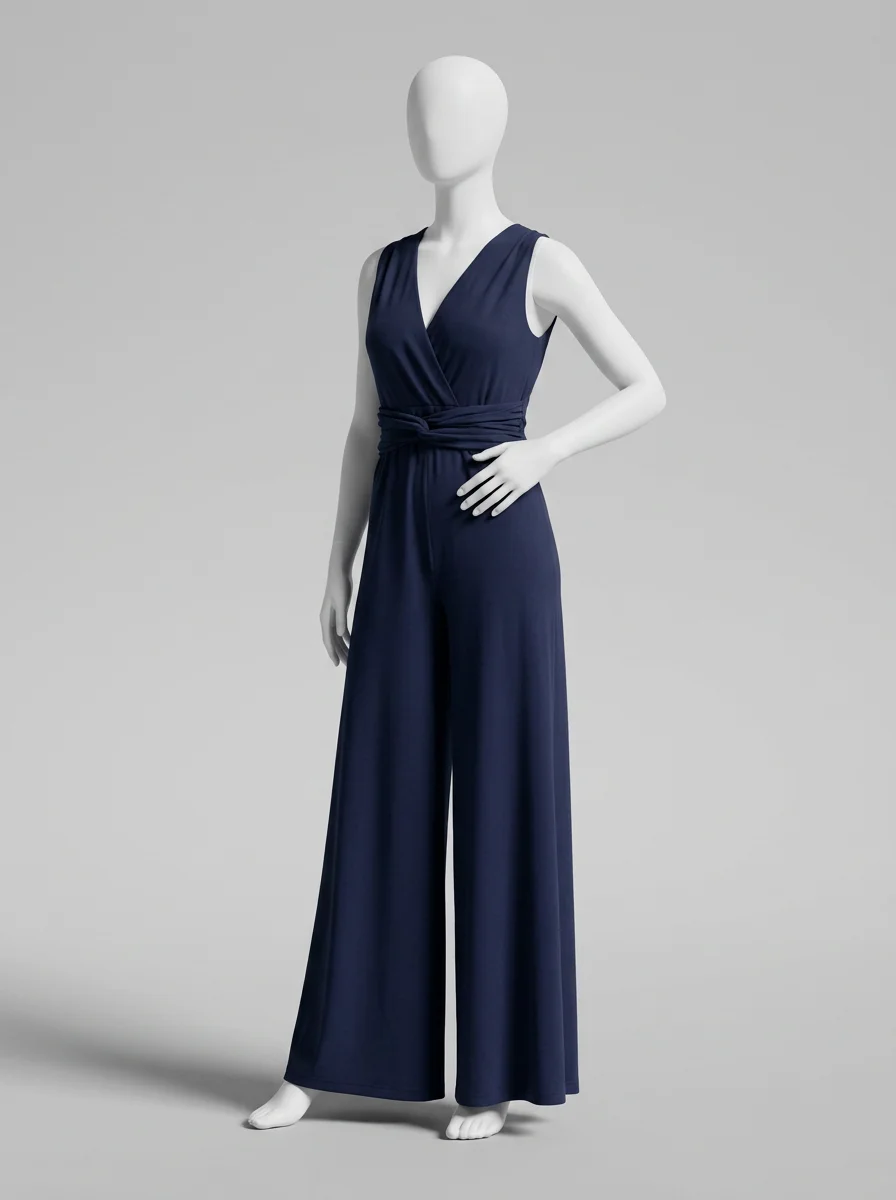 combinaison bleu coton sans manches soirée femme - Vue 3 - combinaison bleu