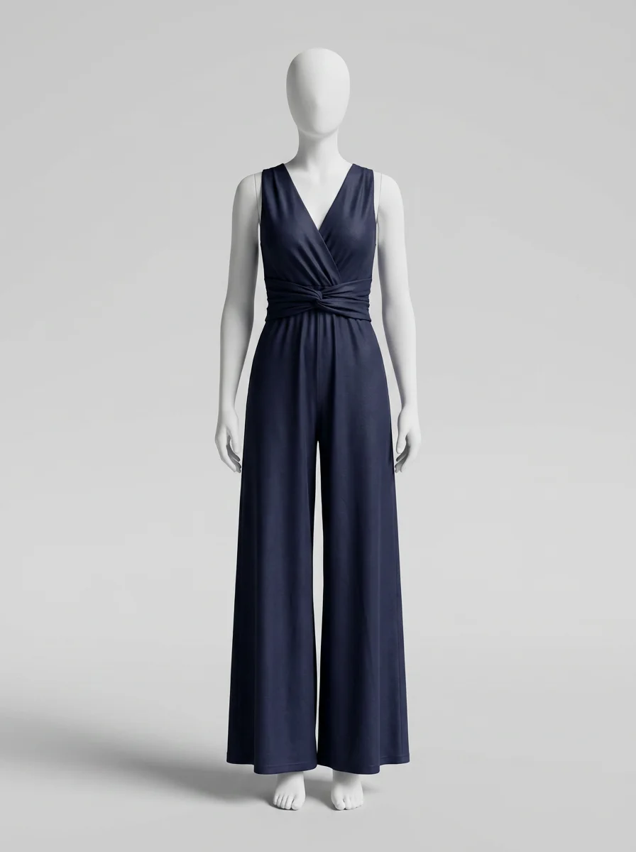 combinaison bleu coton sans manches soirée femme - Vue 4 - combinaison bleu