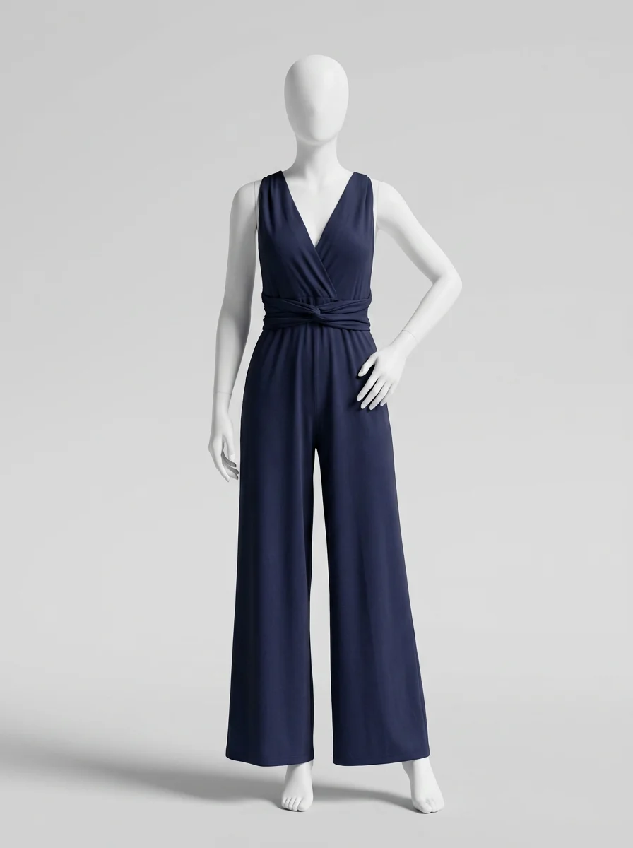 combinaison bleu coton sans manches soirée femme - Vue 5 - combinaison bleu