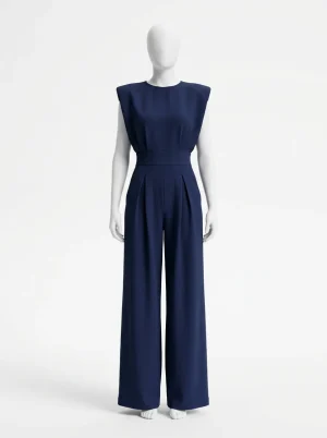 combinaison bleu coupe large soirée élégante femme - Vue 1 - combinaison bleu