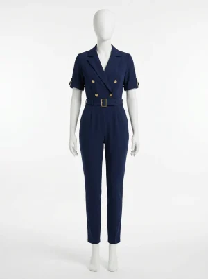 Combinaison bleu élégante double boutonnage femme habillée - Vue 1 - combinaison bleu