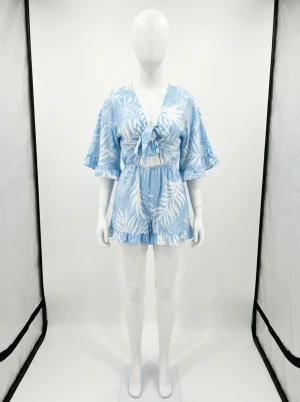 Combinaison bleu imprimé tropical femme décontractée - Vue 1 - combinaison bleu