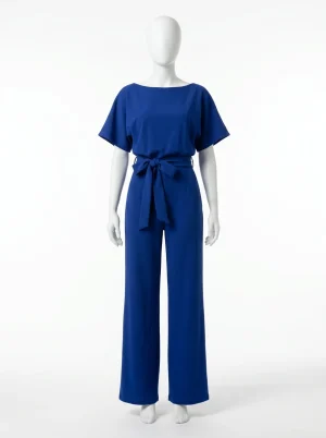Combinaison bleu manches courtes fluide élégante femme - Vue 1 - combinaison bleu