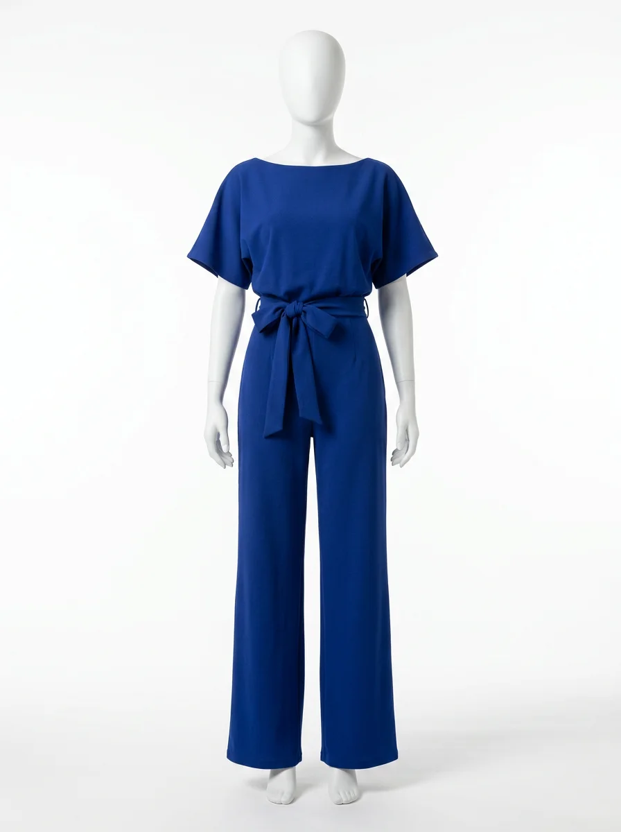 Combinaison bleu manches courtes fluide élégante femme - Vue 1 - combinaison bleu