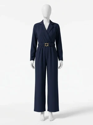 combinaison bleu manches longues élégante professionnelle femme - Vue 1 - combinaison bleu