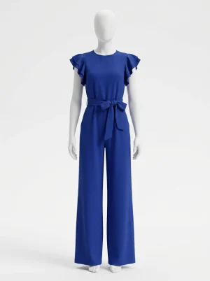 Combinaison bleu mariage élégante femme manches volantées - Vue 1 - combinaison bleu