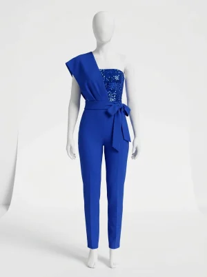 Combinaison bleu paillettes cérémonie élégante femme - Vue 1 - combinaison bleu