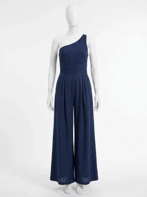combinaison bleu pantalon fluide raffinée femme - Vue 1 - combinaison bleu