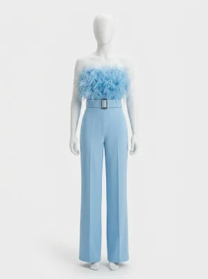 Combinaison bleu plumes soirée élégante femme - Vue 1 - combinaison bleu